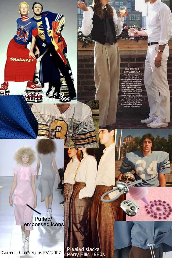 Danny mood board: club kid sportswear, jersey numbers, pleated slacks, the paired vest and tie